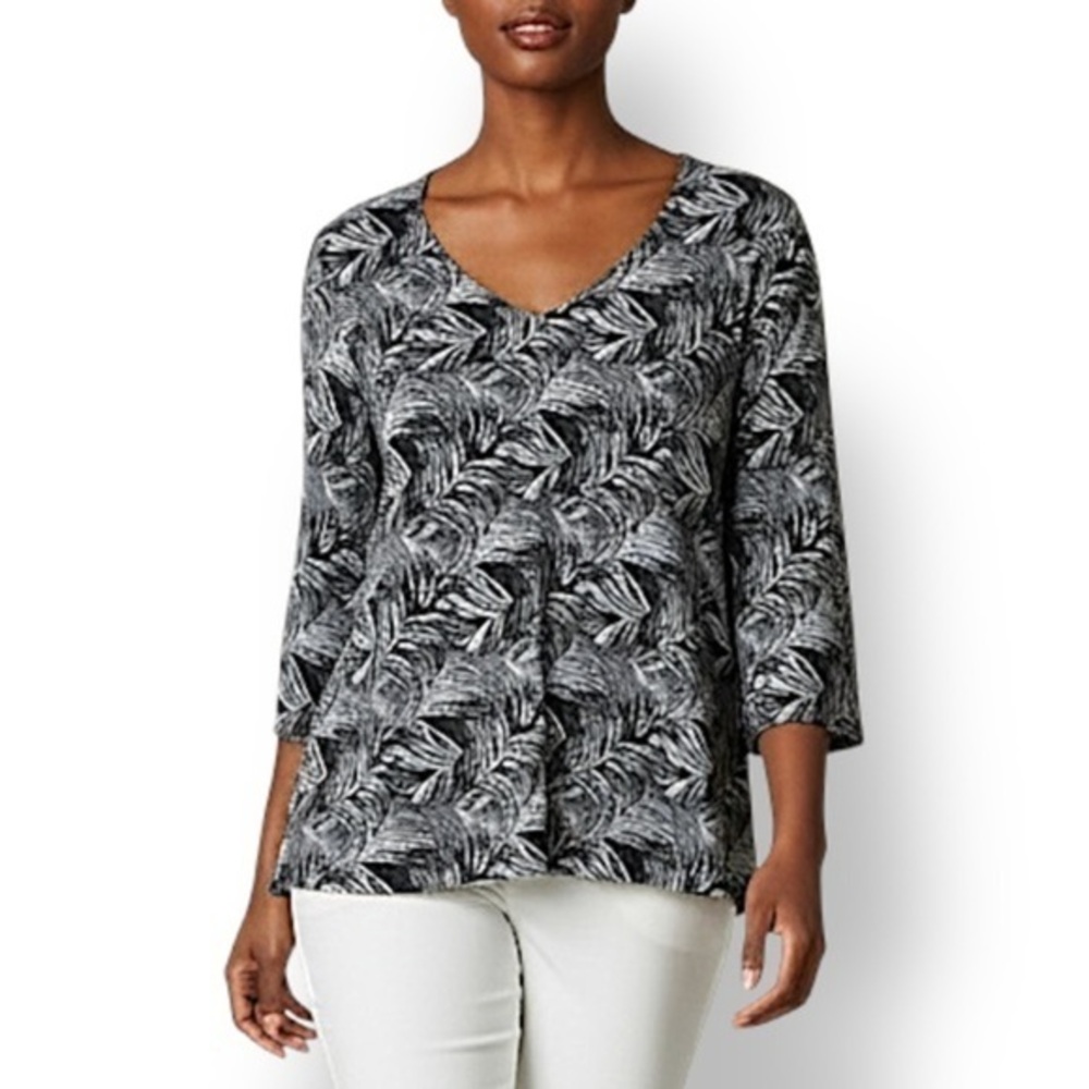4/$20 George Black Gray Abstract Print V Neck Blouse Top Size 12 14